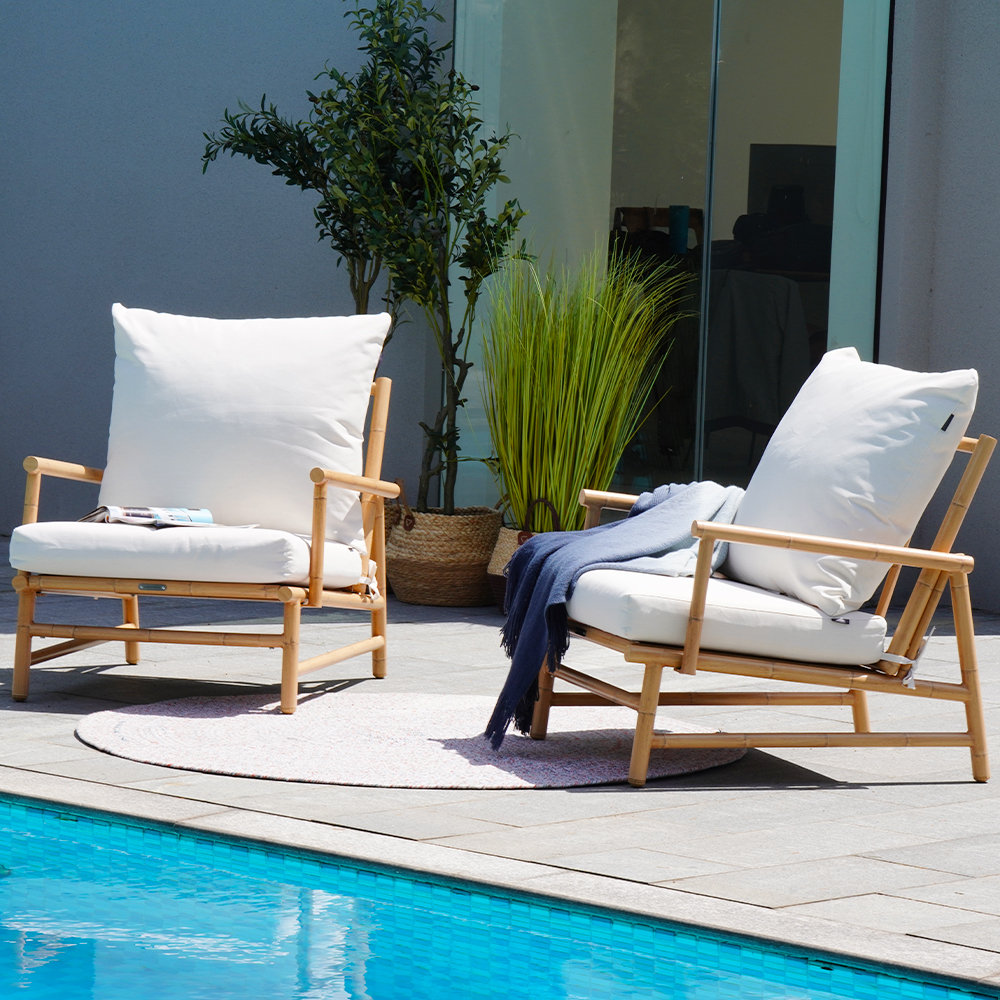 Outdoor Bohemian Style Upholstered Armchair With Cushions(Set Of 2)