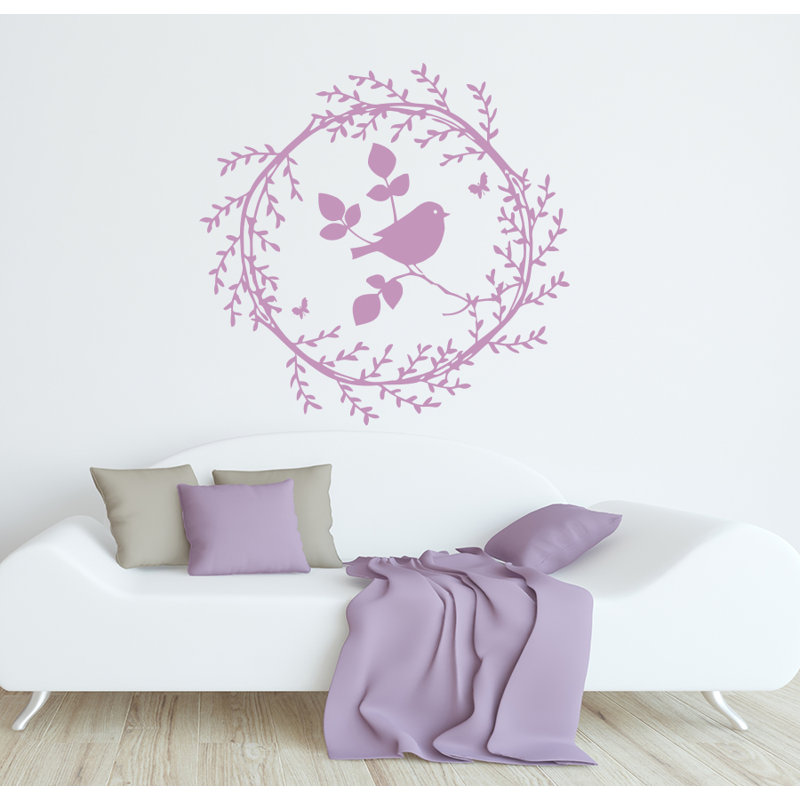 Décalcomanie murale oiseau sur le branchement, Lilas
