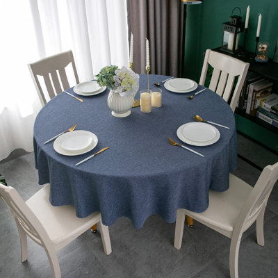 Round Tablecloth,60 Inch Diameter,Faux Linen Table Cloth,Water Resistant Spill-Proof Wipeable Polyester Dining Table Cover For Kitchen Cafe Restaurant Buffet Tabletop Decoration,Denim Blue