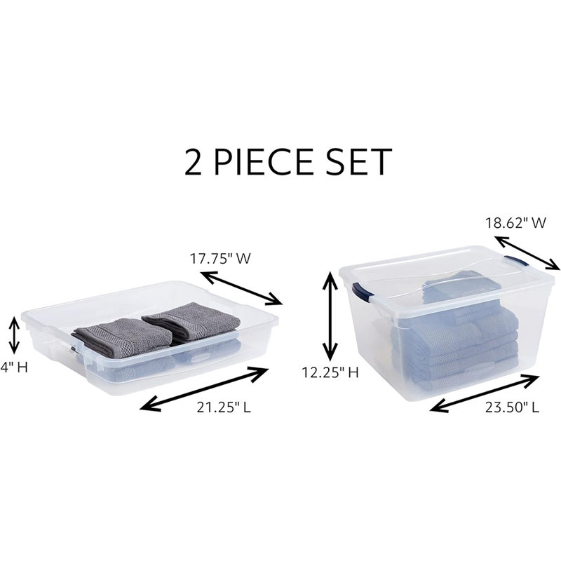 Rubbermaid Cleverstore 71 Qt Clear Storage Bins, 4 Pack, With Tray Inserts