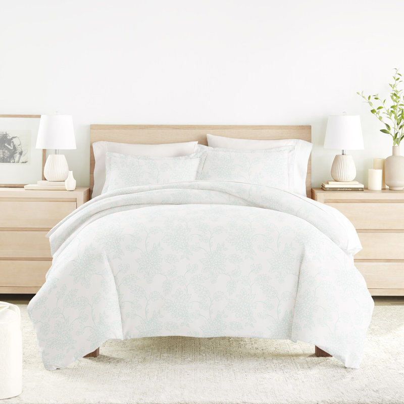 Duvet Cover Set Patterned Microfiber Ultra Soft Bedding in Vines, Teal, King Duvet Cover + 2 Standard Shams