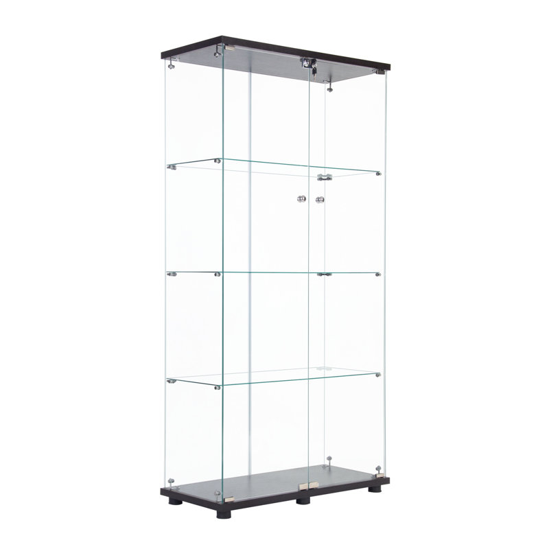 Grande vitrine en verre noir avec 4 tablettes, verre épais de 5 mm, convient pour ranger des objets de curiosité, des modèles et des poupées, une armoire à deux portes à installation rapide, des décorations de trophée de sécurité trempé,
