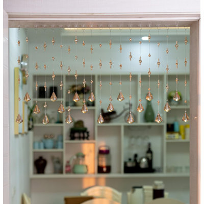 Rideau perlé en cristal à 20 cordes, rideau à cordes de porte, rideau de perles à suspendre, séparateur de pièce pour la fenêtre de la porte d'entrée du salon, facile à installer. (Chamgagne, L 16 po x l 40 po)