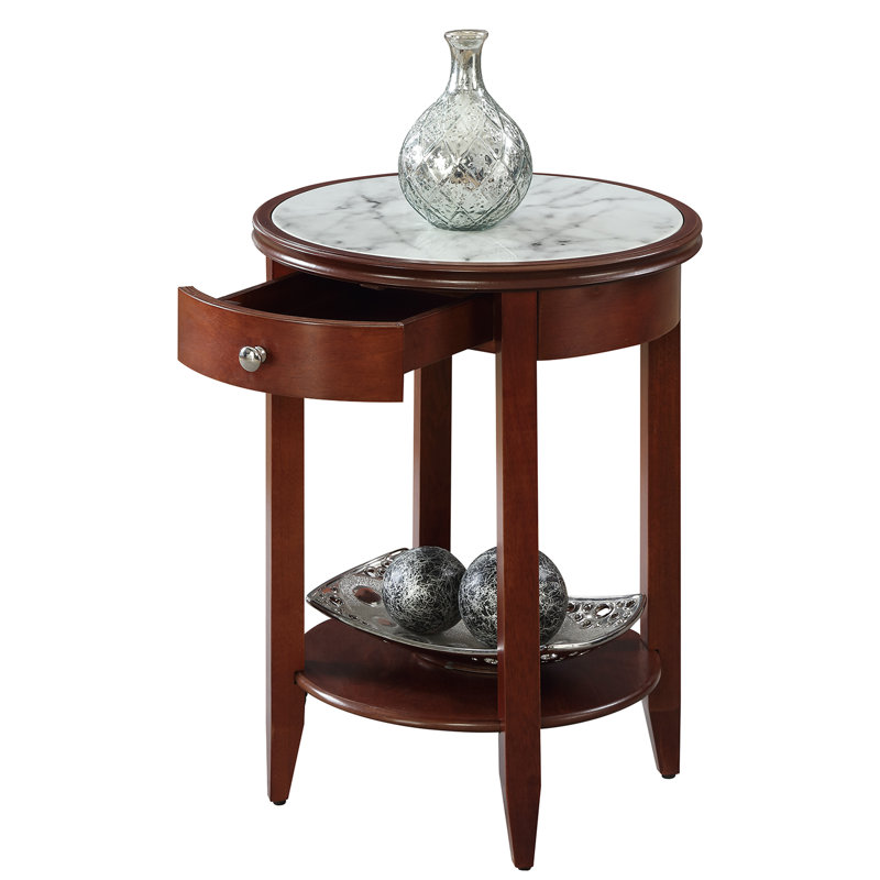 Carbin  1 Drawer End Table with Shelf, White/Mahogany