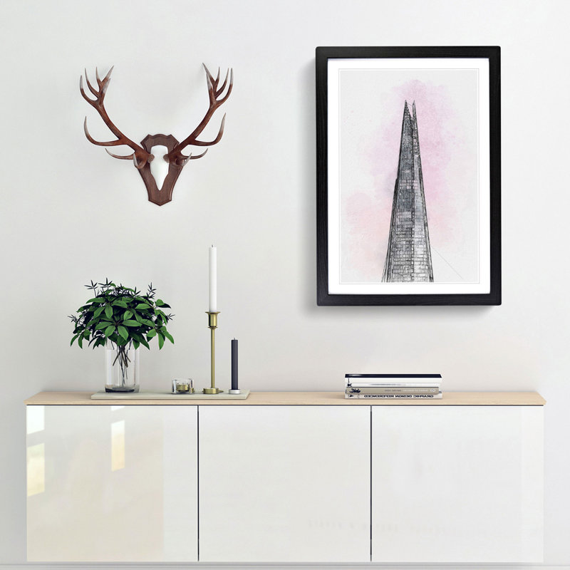 The Shard Building in London in Abstract - Framed Print, 91cm H x 60cm W x 2cm D, Black