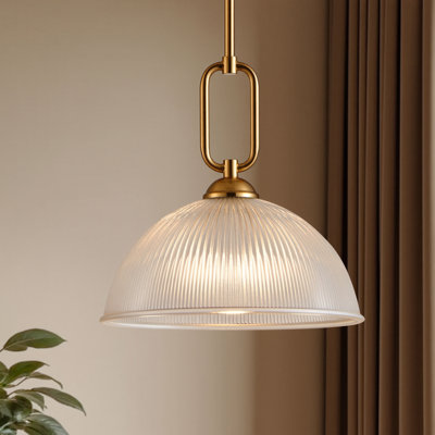Luminaire suspendu 12 po avec abat-jour en verre nervuré