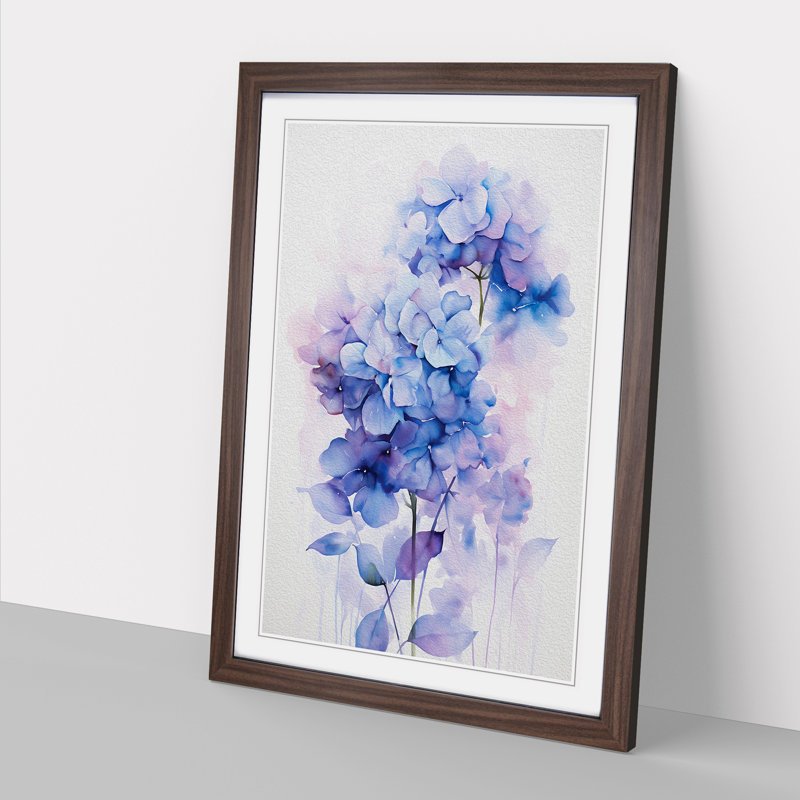 Hydrangea Gestural - Single Picture Frame Print on Wood, 64cm H x 46cm W x 2cm D, Walnut