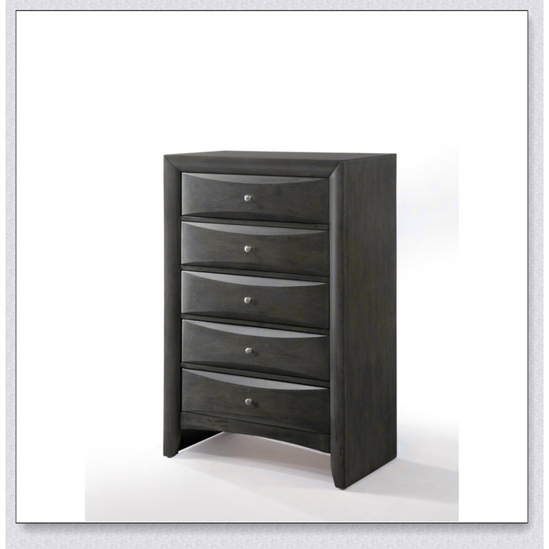 Commode à 5 tiroirs en chêne gris Ireland avec construction durable et rangement spacieux pour les chambres modernes et traditionnelles