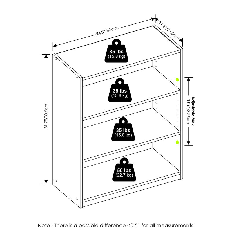 Bibliothèque Millwood Pines Divyne, bibliothèque avec tablettes réglables, (3 tablettes) H 31,65 po x l 24,8 po x P 11,61 po