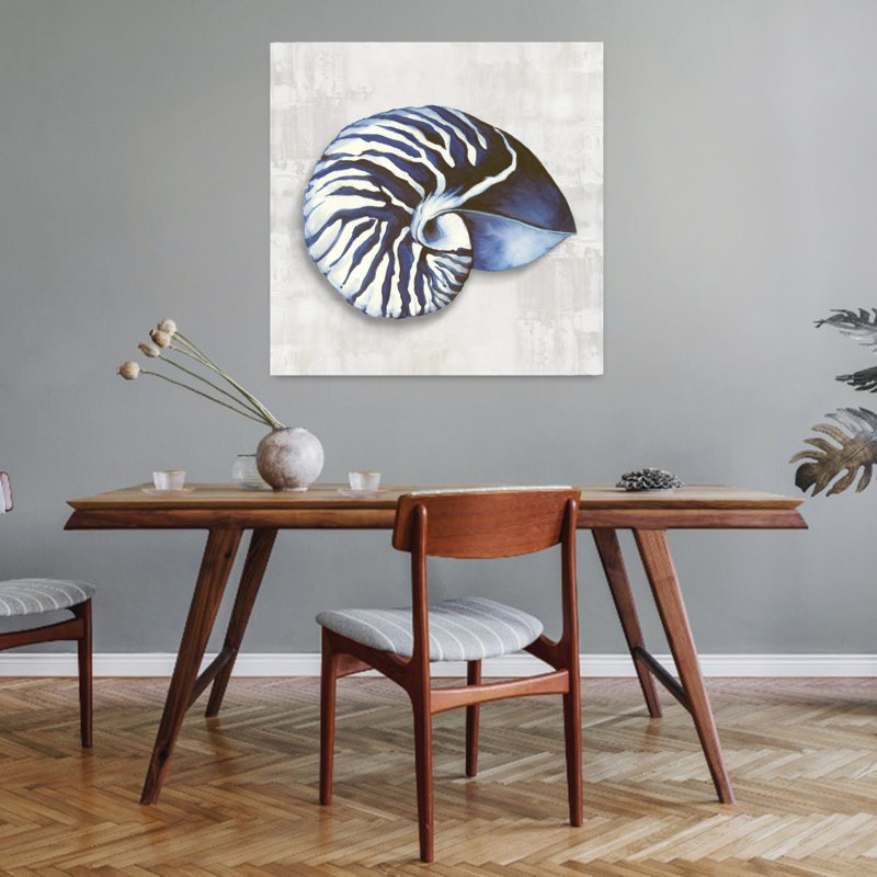 Nautilus coquille dans des teintes bleues I abstrait, art mural contemporain, H 32 po x l 32 po