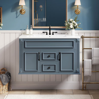 Armoire murale 36 po avec lavabo et tiroirs en céramique, meuble-lavabo simple de style français avec charnières à fermeture douce