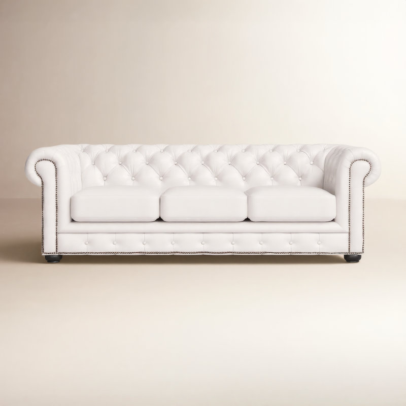 Freddie 95'' W Leather Sofa, Sidekick Blanco Genuine Leather