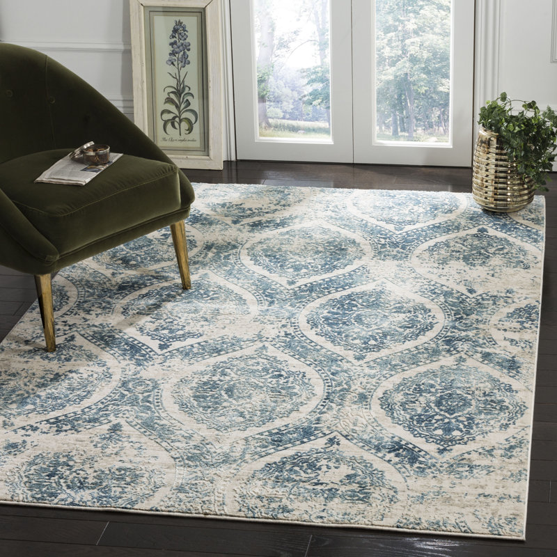 Tapis bleu / beige Maliyha, Rectangle 8 pi x 10 pi