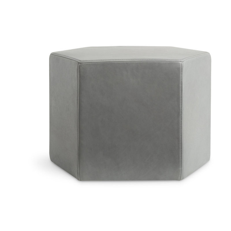 Hecks Hexagon Ottoman, Breezy Blue Genuine Leather