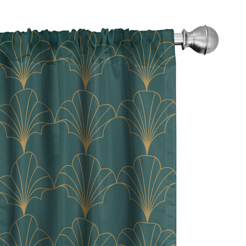 Teal and Sand Brown Art Deco Microfiber Rod Pocket Curtains