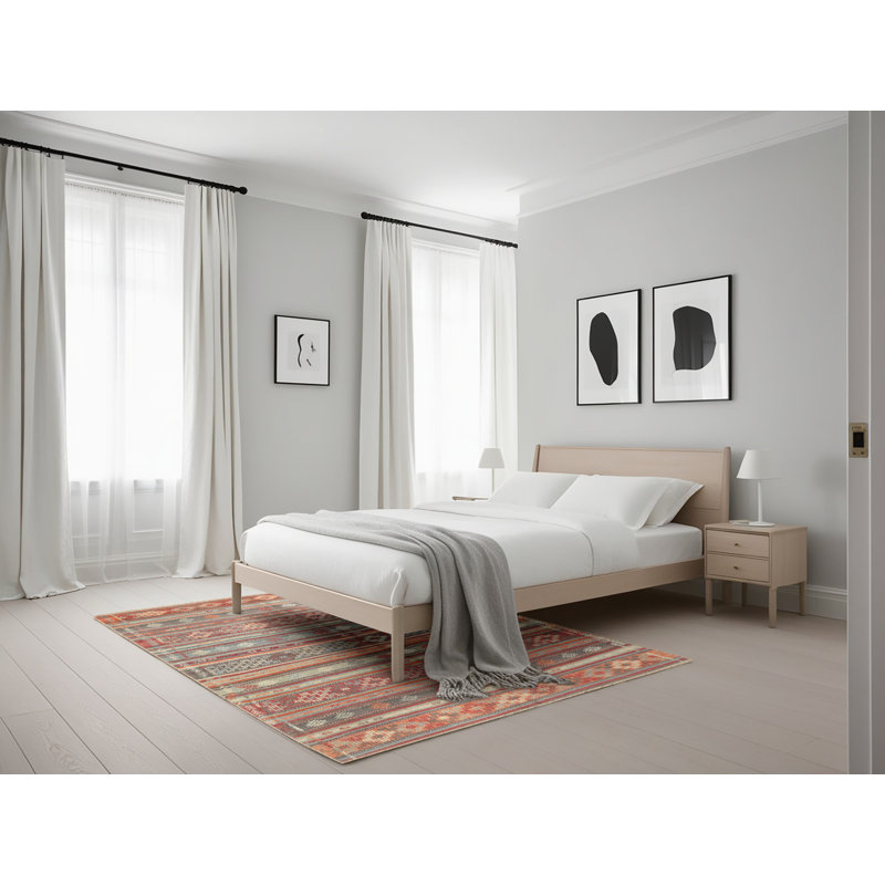 Tapis traditionnel rouge/gris/beige area Borovno, Rectangle 5 pi x 7 pi