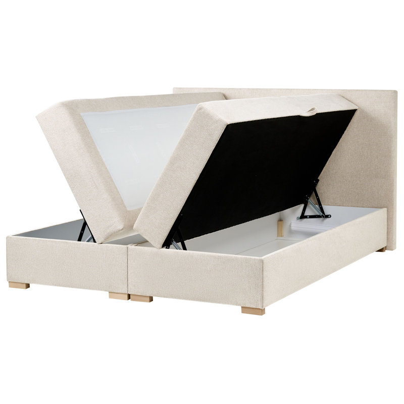 Upholstered Bed with Mattress, European Kingsize (160 x 200 cm), Light Beige