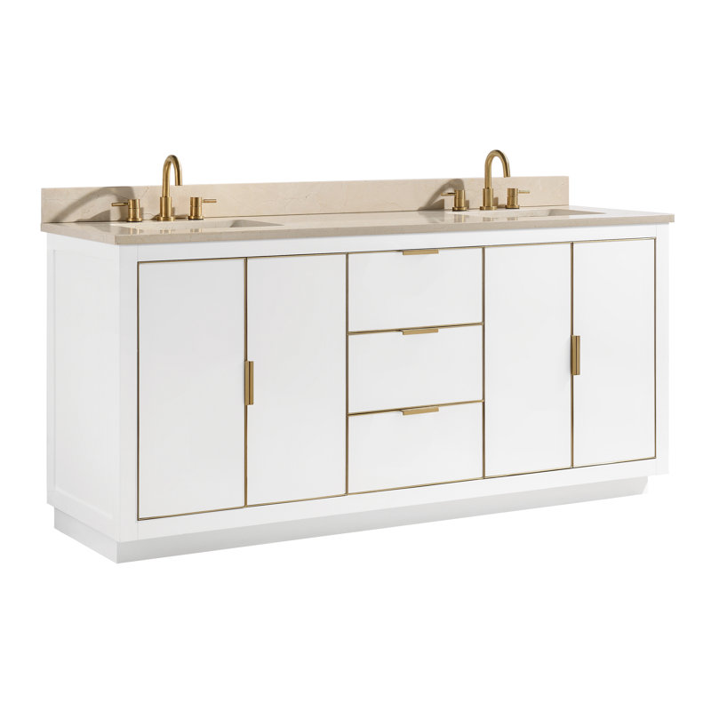 Ensemble de meuble-lavabo double 73 po Salise, Quartz gris / argent, Blanc
