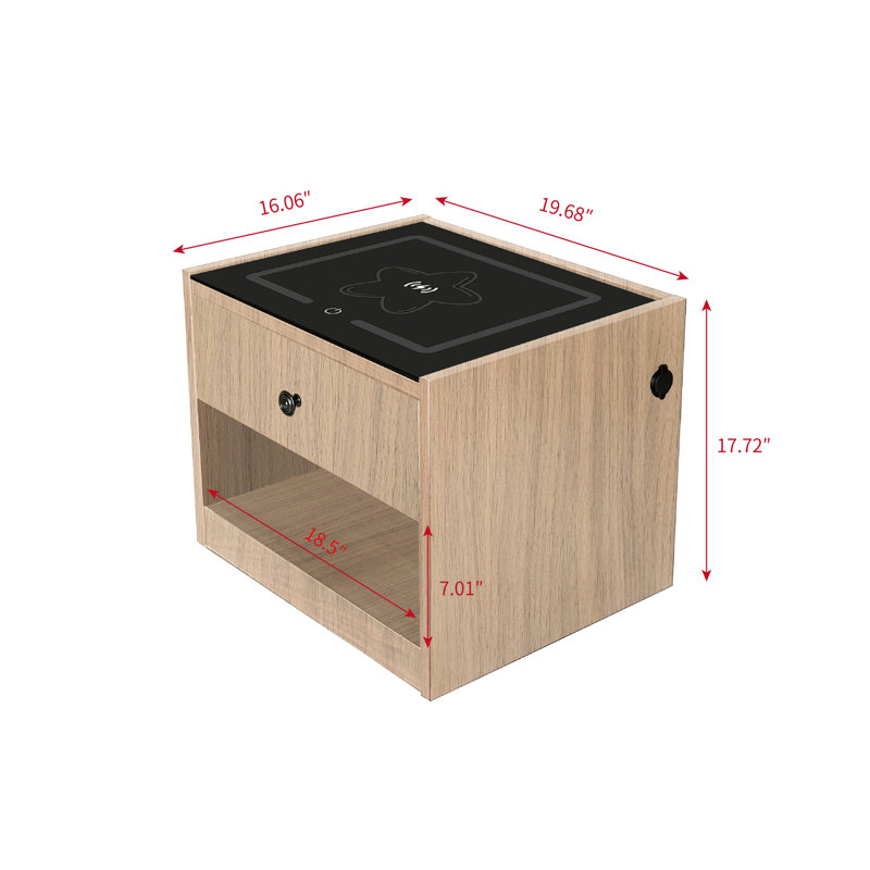 Table de chevet avec station de charge sans fil, Gris