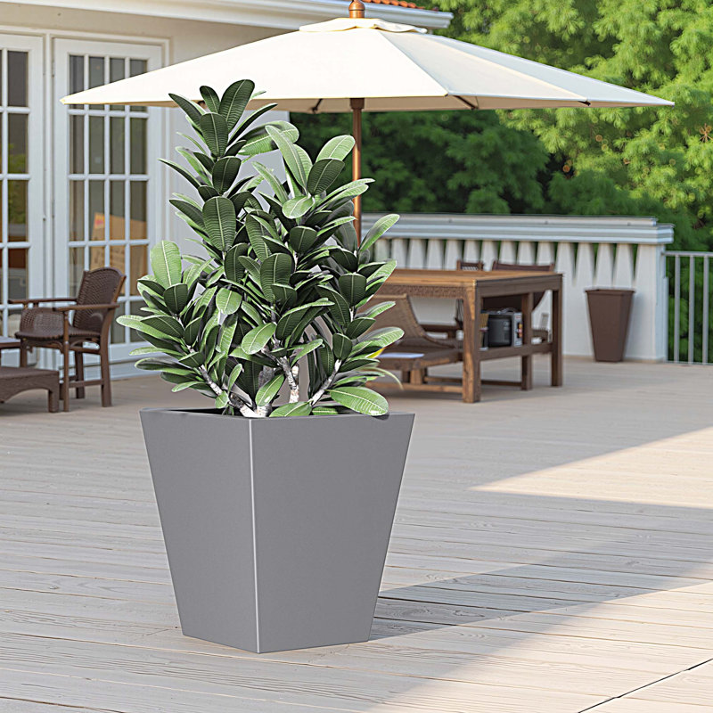 Tall Metal Tapered Planter – Large Outdoor & Indoor Garden Plant Pot with Drainage Hole and Rubber Plug, Stylish Burnished for Home and Patio