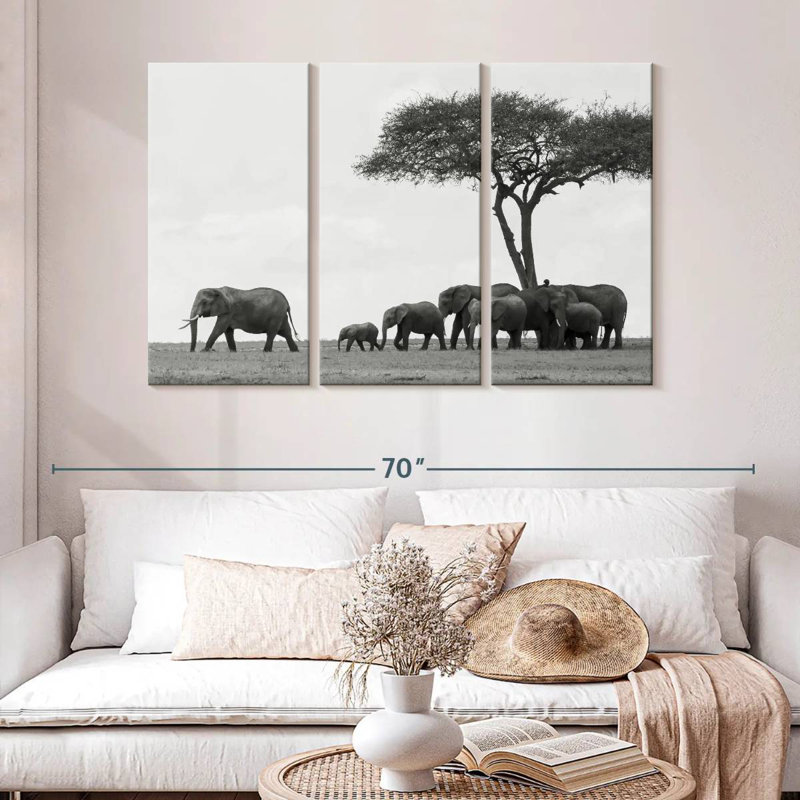 Grazing African Elephants, 32" H x 50" W
