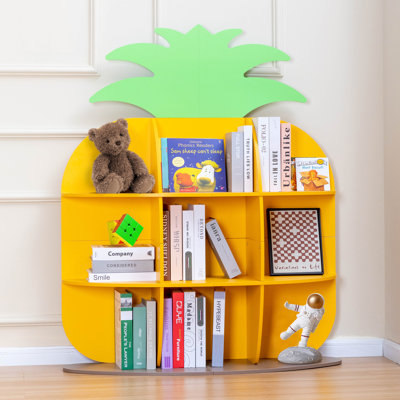 KIPU Pineapple Shaped Kids Bookshelf, 9-Cube Book Shelf and Toy Storage Organizer for Nursery, Playroom, Bedroom, or Classroom