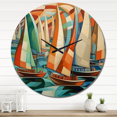 Horloge murale abstraite voiliers au coucher du soleil minimaliste II