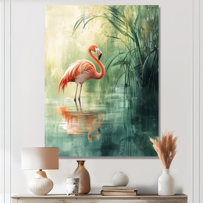 Clemencia Flamingo In The Marsh I - Flamingo Framed Wall Art