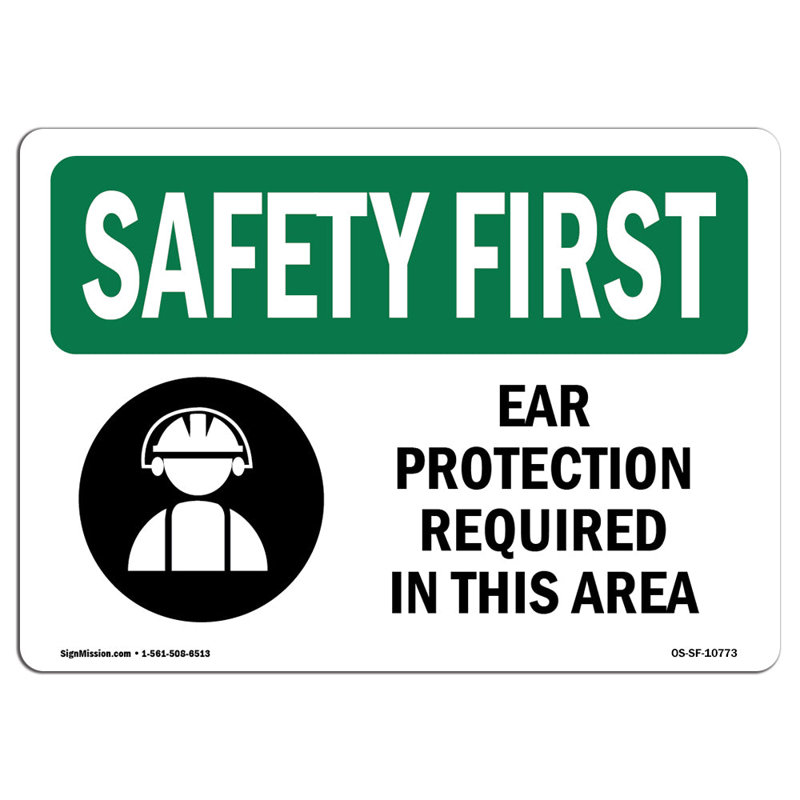 Protection auditive requise dans cette zone, H 12 po x l 18 po x P 0,1 po