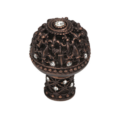 Carpe Diem Hardware 7615-3C Versailles large round knob Fleur De Lys open basket decorative column foot w/ Swarovski Crystals 