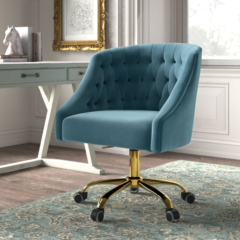 Chaise de travail en velours Doreen, Velours bleu