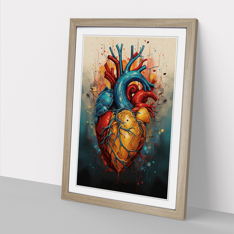 Anatomical Heart Abstract - Framed Print, Oak, 46cm H x 34cm W x 2cm D