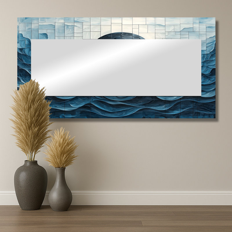 Eclipse Moon On Coastal Reflection II - Fantasy Accent Wall Mirror - Printed On Metal, 28" x 55"