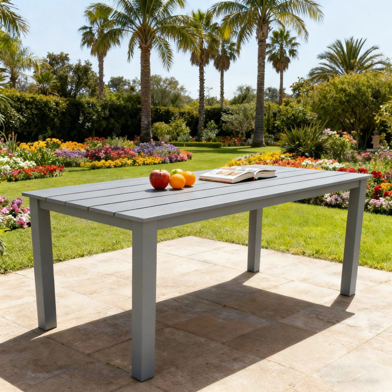 Table de salle à manger en bois gris anthracite, 175 cm (68,9 pouces), style hips, idéale pour l'intérieur et l'extérieur.