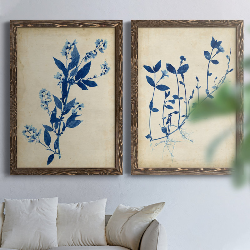 Toile indigo indigo, H 31,5 po x l 47 po x P 1,5 po, Toile avec cadre en noyer, Pas de tapis