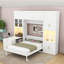 Lit escamotable double en bois avec bureau intégré et port USB, tablettes lumineuses à DEL-131256438