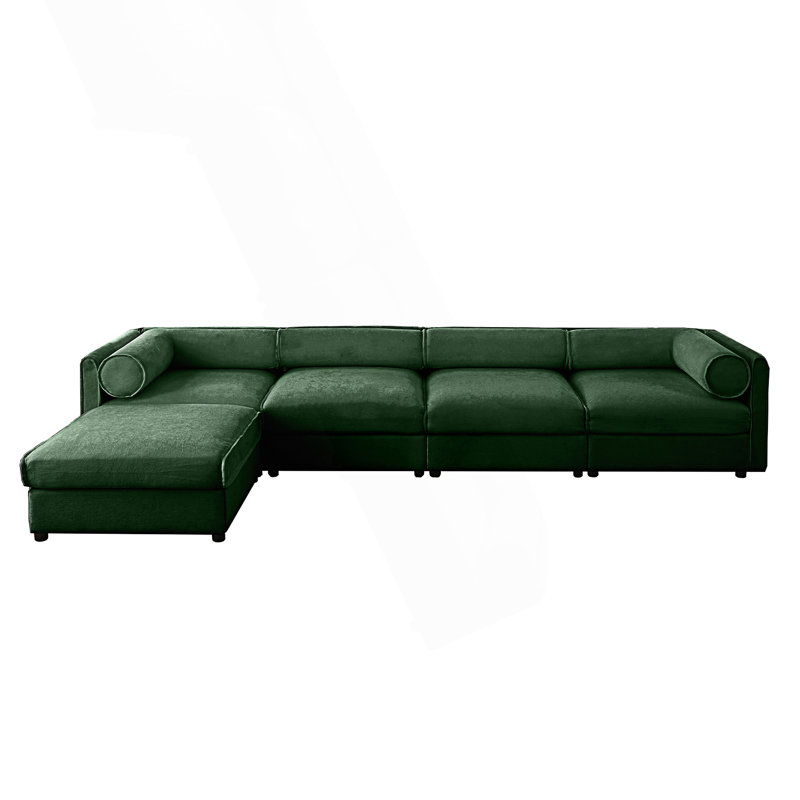 Canapé modulaire modulaire avec rangement, canapé en L 4 places, Chenille verte