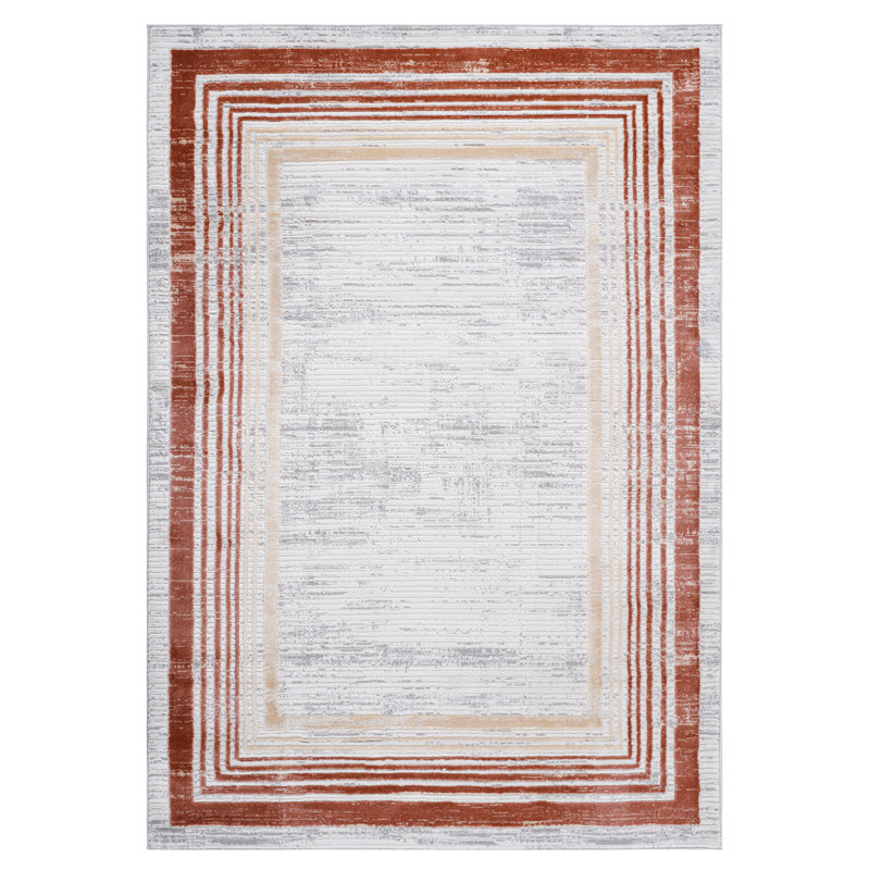 2X3 Brown/Ivory/Bordered Non-Shedding Living Room Bedroom Dining Home Office Stylish And Stain Resistant Area Rug