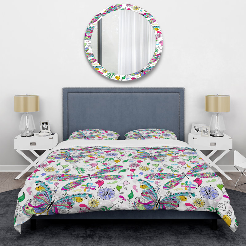 Multicolor Floral Paisley - Abstract Duvet Cover Set - Microfiber Polyester, Queen Duvet Cover + 2 Standard Shams