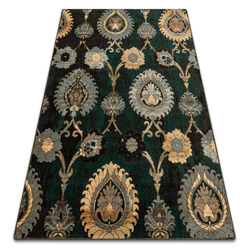 Mae Oriental Wool Area Rug, Rectangular 200 x 300cm, Green/Silver
