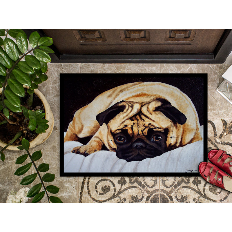 Tapis d'entrée antidérapant Vandemere Fred the Pug, Rectangle 1 pi 6 po x 2 pi 3 po