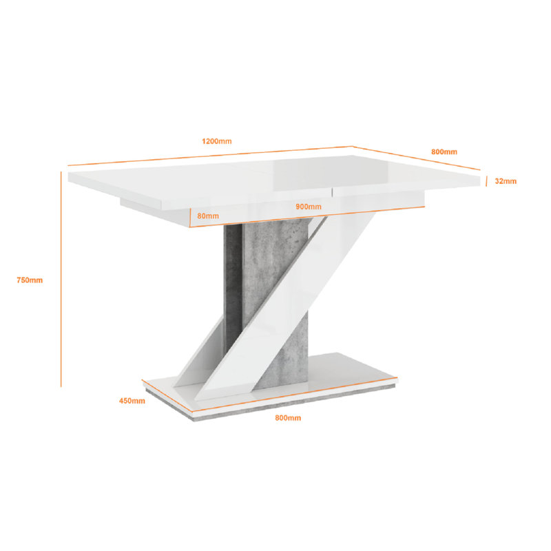 Aleksandra Dining Table, White Gloss/Concrete