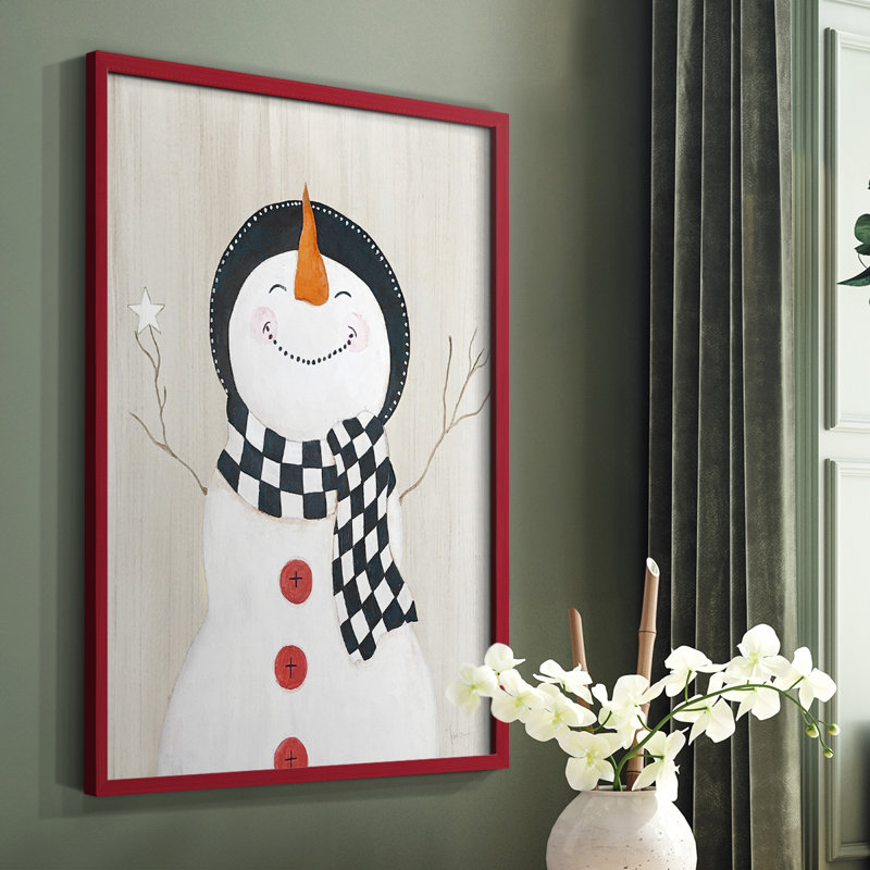 Festive Snowman II, reproduction encadrée - bois massif, Rouge, H 10 po x l 8 po