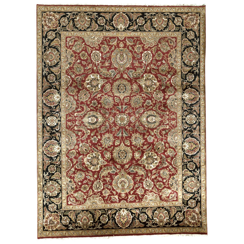Tapis rouge et noir noué à la main de haute qualité