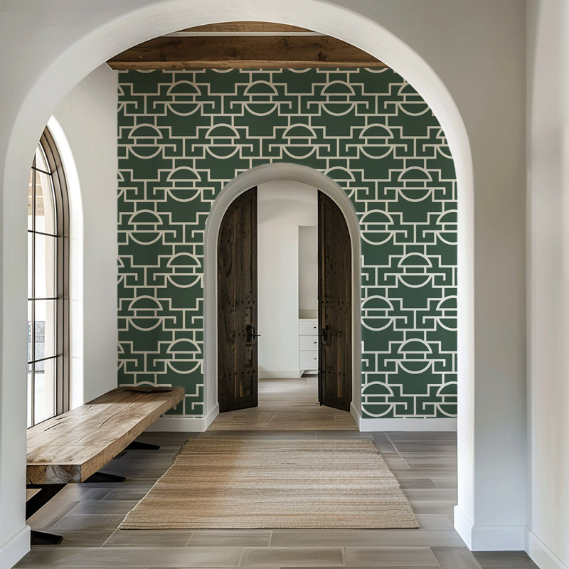 Shanghai Just Too Graphic 10' L x 24" W Wallpaper Roll, Evergreen, Premium Paper