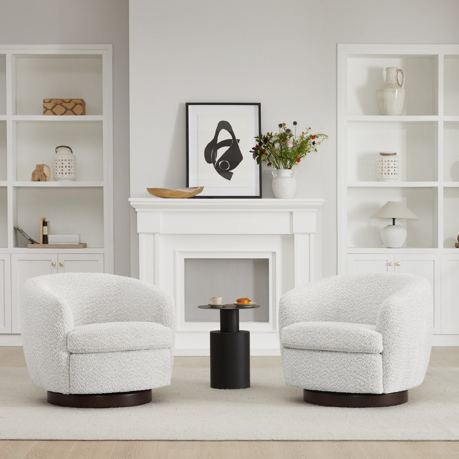 Marcy Swivel Barrel Chair, Azalea Beige Tweed