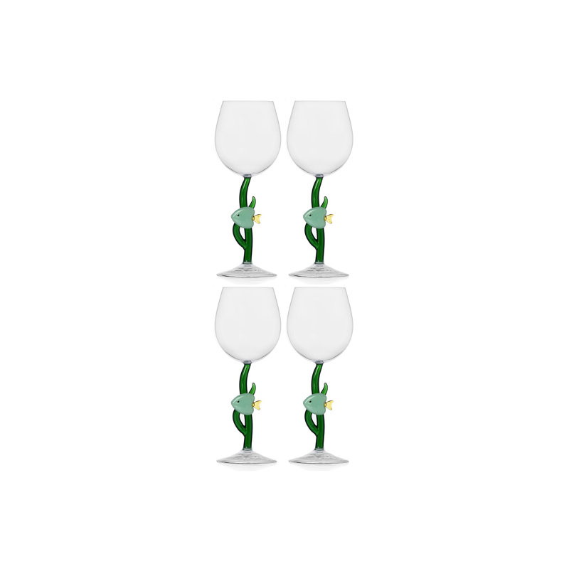 Marine Garden - Stemmed Glass Green Fish 11.8 Oz