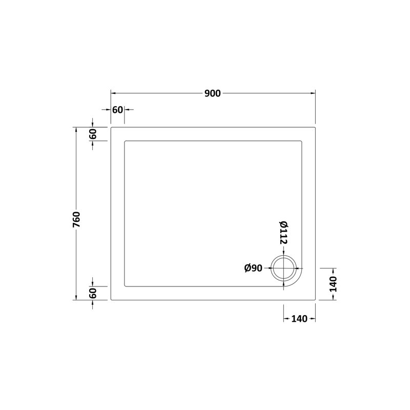 Pearlstone Shower Tray in White, 90cm H x 76cm W x 4cm D