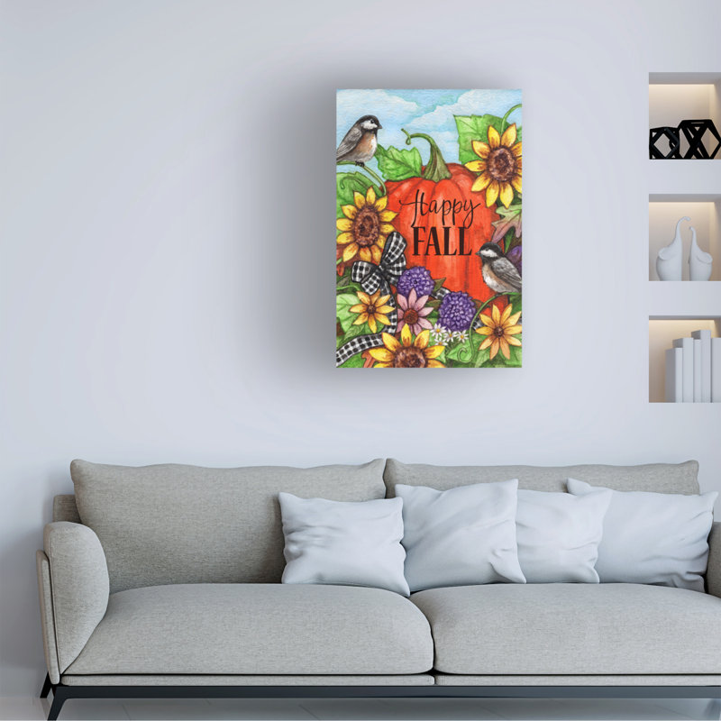 Art sur toile, bolologia Melinda Hipsher, citrouille et oiseaux, H 12 po x l 19 po
