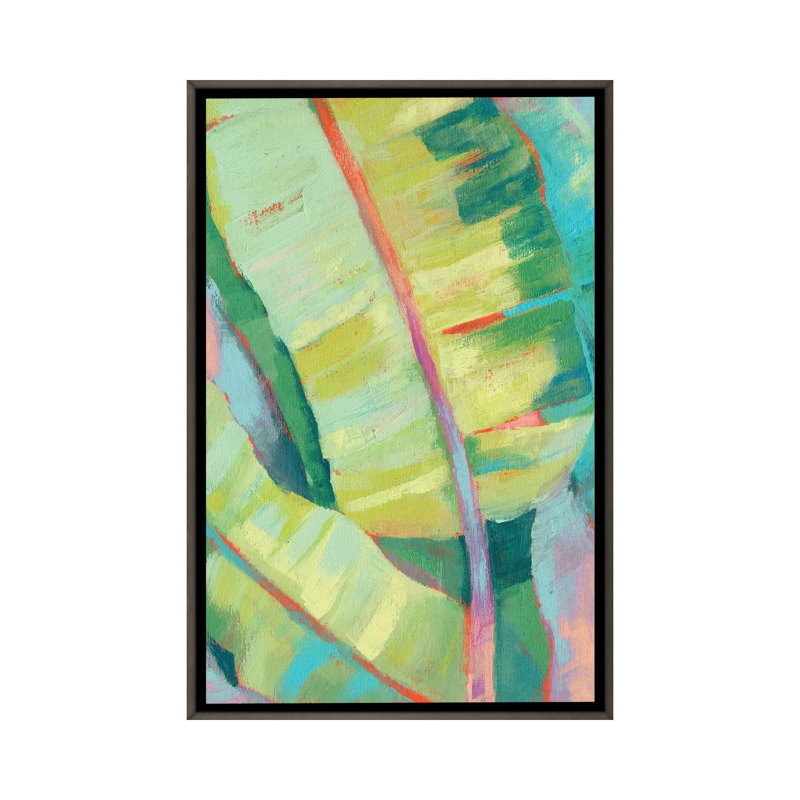 Reproduction d’art « vibrant Palm feuilles I » par Jennifer Goldberger, Toile encadrée de bois rustique foncé